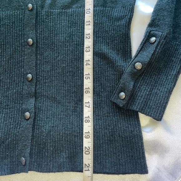 Sporty Charcoal Gray Knit Hooded Cardigan Button Front Sweater Ribbed Trim Sz S - Picture 6 of 13